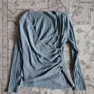 Ribbed Long Sleeve Top with Button Detail